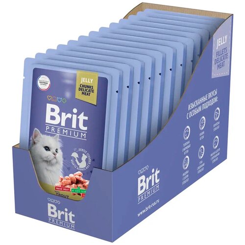 Паучи для взрослых кошек Brit Premium, форель в желе, 14 шт. х 85 г фотография