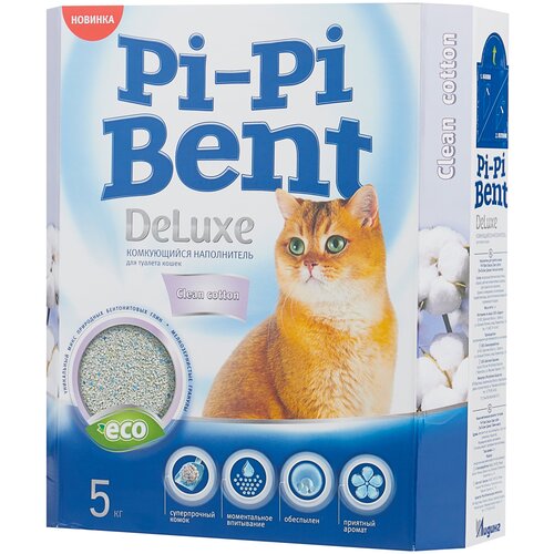 Комкующийся наполнитель Pi-Pi Bent DeLuxe Clean Cotton, 12л, 1 шт. фотография