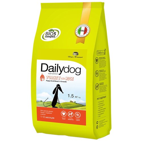 Сухой корм для щенков DailyDog индейка, с рисом 1 уп. х 2 шт. х 1500 г (для мелких пород) фотография