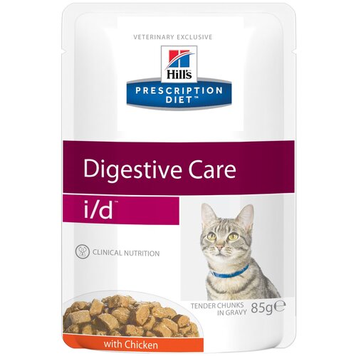 Влажный корм для кошек Hill's Prescription Diet i/d Digestive Care при расстройствах пищеварения, жкт, с курицей 2 шт. х 85 г (кусочки в соусе) фотография