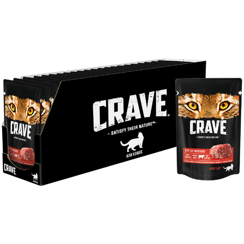 Корм консервированный полнорационный CRAVE для взрослых кошек с Говядиной, 70г х 30 штук в упаковке фотография