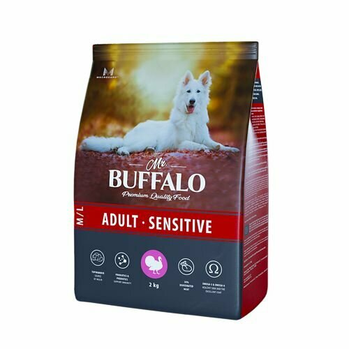 MR.BUFFALO ADULT M/L SENSITIVE 2 кг сухой корм для собак средних и крупных пород индейка 5 шт фотография