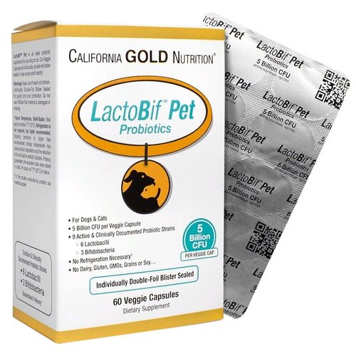 California Gold Nutrition LactoBif Pet Probiotics, 130 г, 60шт. в уп. фотография