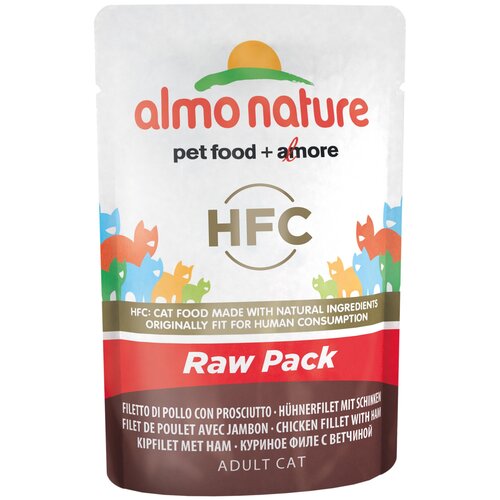 Влажный корм для кошек Almo Nature Classic HFC Raw Pack, с куриным филе, с ветчиной 55 г (кусочки в желе) фотография