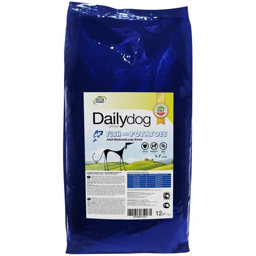 Сухой корм для собак DailyDog рыба, с картофелем 1 уп. х 1 шт. х 12000 г (для средних и крупных пород) фотография