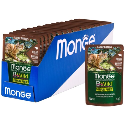 Влажный корм для кошек Monge BWILD Feed the Instinct, с буйволом, с овощами 14 шт. х 85 г (кусочки в соусе) фотография