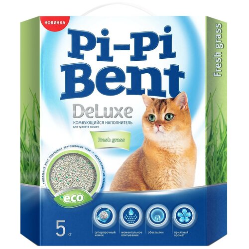 Комкующийся наполнитель Pi-Pi Bent Deluxe Fresh Grass, 5кг, 1 шт. фотография