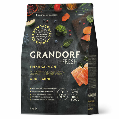 Grandorf Fresh корм для собак мелких пород, для здоровья кожи и шерсти, лосось и батат 3 кг фотография