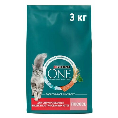 PURINA ONE Сухой корм для стерилизованных кошек и кастрированных котов, с лососем 3 кг фотография