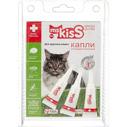 Ms.Kiss раствор от блох и клещей Green Guard для котят и кошек от 2 кг 3 шт. в уп. фотография