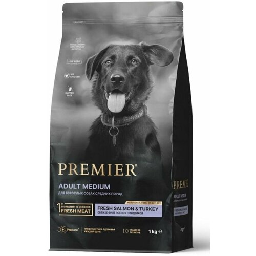 Сухой корм Premier Dog Salmon&Turkey ADULT Medium свежее филе лосося с индейкой для собак средних пород, 1 кг фотография