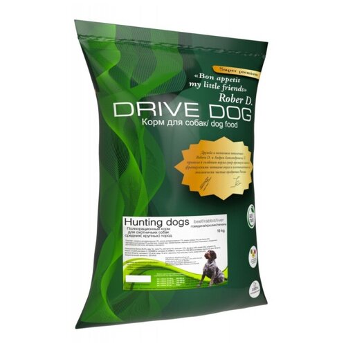 DRIVE DOG Hunting Dogs beef/rabbit/liver 15кг полнорационный сухой корм для Охотничьих собак средних и крупных пород говядина кролик и печень фотография