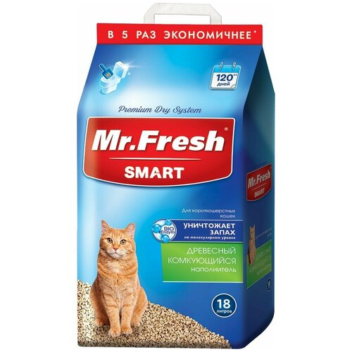 Комкующийся наполнитель Mr. Fresh Smart древесный для короткошерстных кошек, 18л, 1 шт. фотография