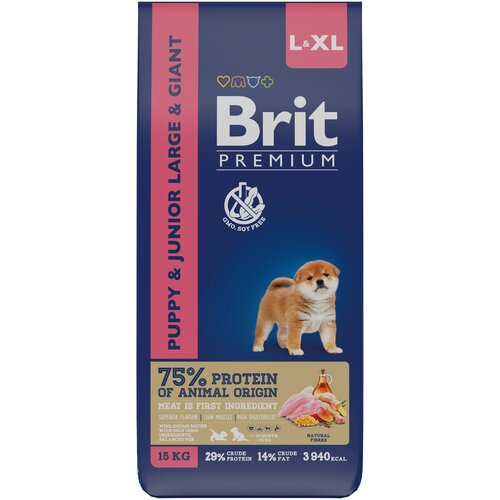 BRIT PREMIUM, Сухой корм с курицей для щенков крупных пород, 15кг фотография