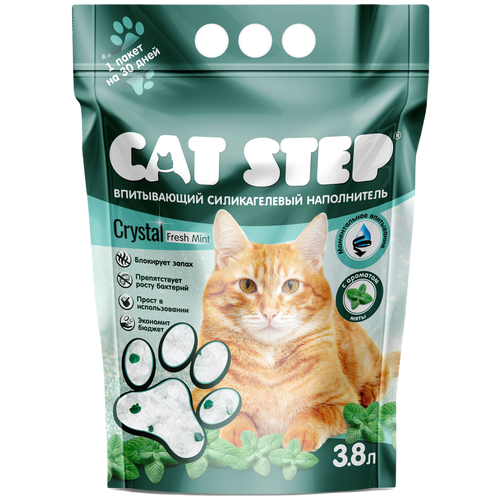 Впитывающий наполнитель Cat Step Crystal Fresh Mint, 3.8л, 8 шт. фотография