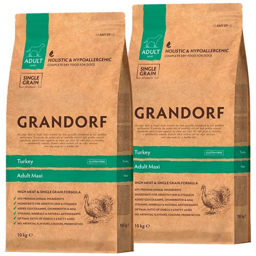 GRANDORF SINGLE GRAIN DOG ADULT MAXI TURKEY низкозерновой для взрослых собак крупных пород с индейкой (10 + 10 кг) фотография