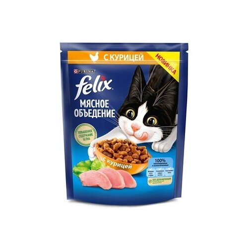 Сухой корм для взрослых кошек Felix Мясное объедение, с курицей 2 шт. х 200 г фотография