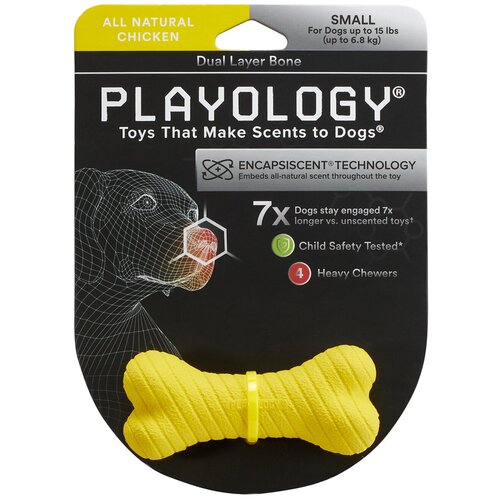 Playology двухслойная жевательная косточка DUAL LAYER BONE с ароматом курицы, маленькая, желтый фотография