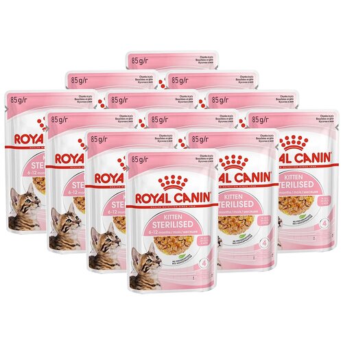 Влажный корм для стерилизованных котят Royal Canin профилактика избыточного веса, мясное ассорти 12 шт. х 85 г (кусочки в соусе) фотография