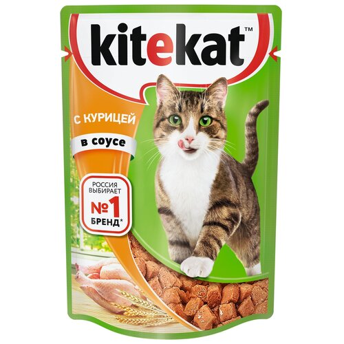 фотография Влажный корм для кошек Kitekat курица 85 г (кусочки в соусе), купить онлайн 34 рубл