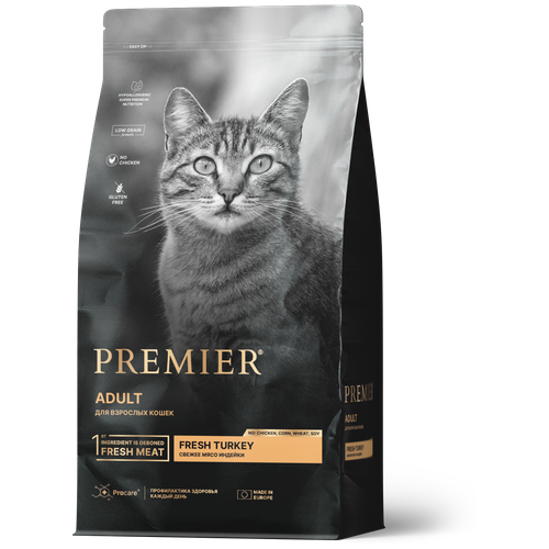 Premier Cat Turkey ADULT для взрослых кошек, свежее мясо индейки 2кг. фотография