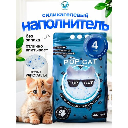 Силикагелевый наполнитель для кошачьего туалета PopCat 4л, 1,6кг фотография