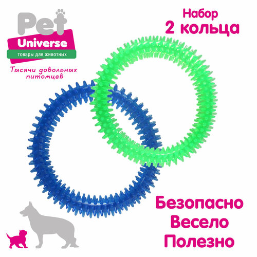 фотография Игрушка для собак Pet Universe набор из 2-х колечек с шипами диаметр 15 см, прозрачный PVC, PU9026, купить онлайн 508 рубл