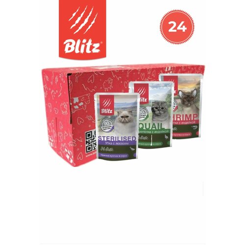 фотография Влажный корм для кошек Bliz Holistic набор паучей, 85 г x24 шт, купить онлайн 2160 рубл