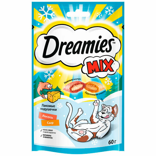 Dreamies Лакомство д/кош Mix Подушечки с лососем и сыром 60 гр х 3 шт. фотография