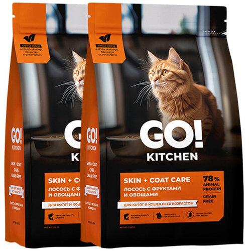 Сухой корм для кошек GO'KITCHEN Skin+Coat Care, лосось с фруктами и овощами 2 уп. х 3630 г фотография