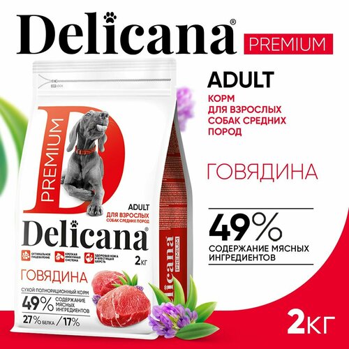 Сухой корм для собак Delicana говядина 1 уп. х 1 шт. х 2000 г (для средних пород) фотография