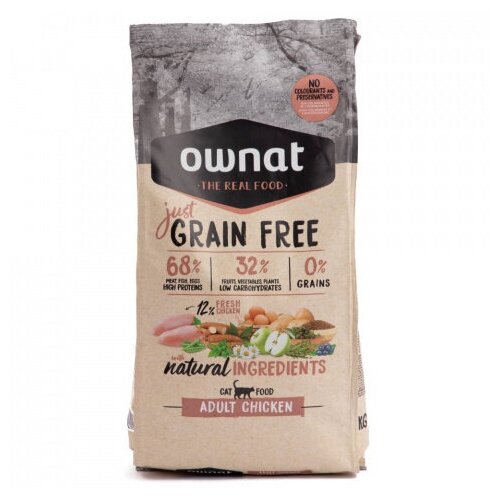 фотография Ownat GRAIN FREE JUST сухой корм для кошек, с курицей, 1 кг, купить онлайн 1890 рубл