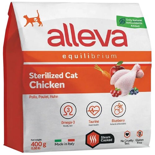 ALLEVA Корм сухой для кошек Equilibrium Cat Sterilized Chicken, для кастрированных котов и стерилизованных кошек, с курицей, 0,4 кг фотография