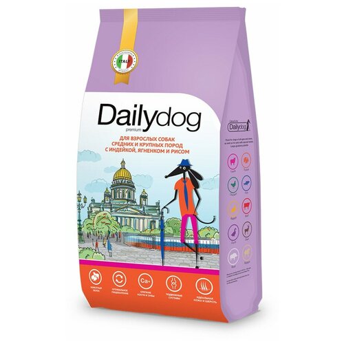 Сухой корм Dailydog casual для взрослых собак средних и крупных пород с индейкой, ягненком и рисом - 3кг фотография