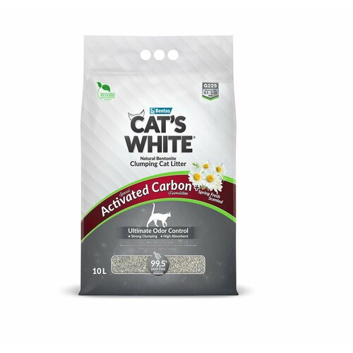 Комкующийся наполнитель Cat's White Activated Spring Fresh для кошачьего туалета с углем и ароматом весенней свежести 10 л (8.5 кг) фотография