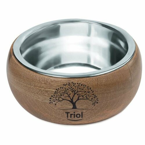 Миска для животных Triol Natural, размер 15x15x5см, серебристый с орехово-коричневым фотография