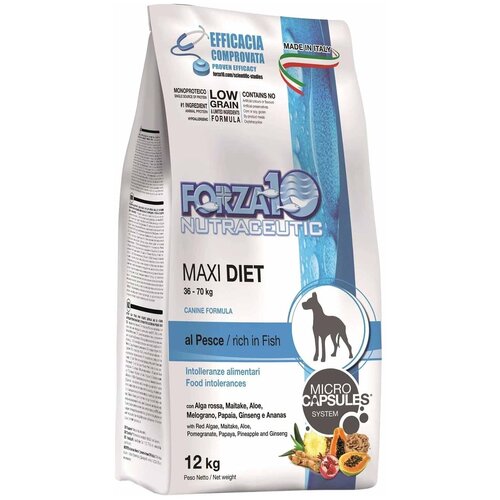 Сухой корм для собак Forza10 Diet Maxi при чувствительном пищеварении, гипоаллергенный, рыба 1 уп. х 1 шт. х 12000 г (для средних и крупных пород) фотография