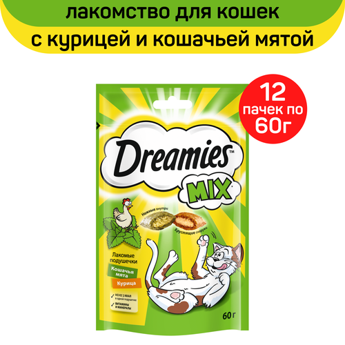 Лакомство Dreamies MIX для взрослых кошек, с мятой и курицей, 12 пачек по 60 г фотография