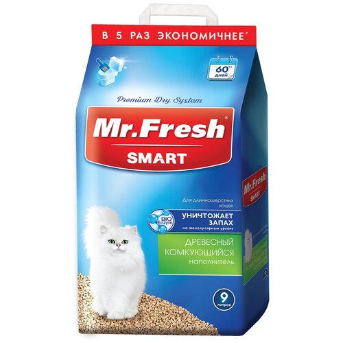 Комкующийся наполнитель Mr. Fresh Smart древесный для длинношерстных кошек, 9л, 1 шт. фотография