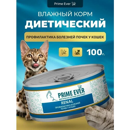 Влажный диетический корм для кошек для поддержания функции почек, Prime Ever VET Renal, упаковка 6 шт х 100 г фотография