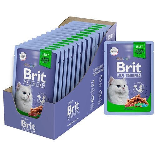 Влажный корм для кошек Brit Premium Chicken 14 шт. х 85 г (кусочки в желе) фотография