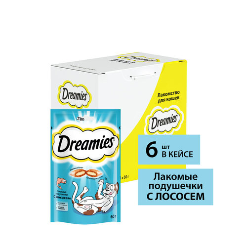 Лакомство для кошек  Dreamies Подушечки, 360 г (шоу бокс) рыба фотография