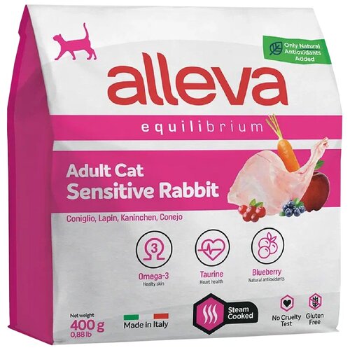 ALLEVA Корм сухой для кошек Equilibrium Cat Adult Sensitive Rabbit, для взрослых, с кроликом, 0,4 кг фотография