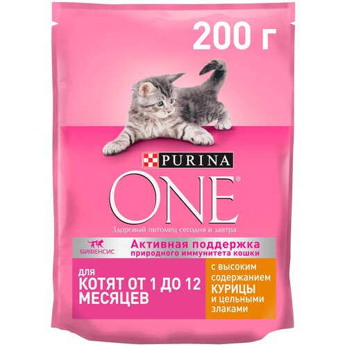 Сухой корм для котят Purina ONE с высоким содержанием курицы и цельными злаками 2 шт. х 200 г фотография