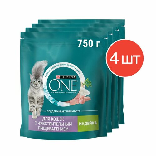 Сухой корм Purina ONE для кошек с чувствительным пищеварением 750г 4 шт фотография