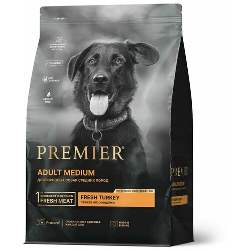 Сухой корм Premier Dog Turkey ADULT Medium для собак средний пород, свежее мясо индейки, 3 кг. фотография