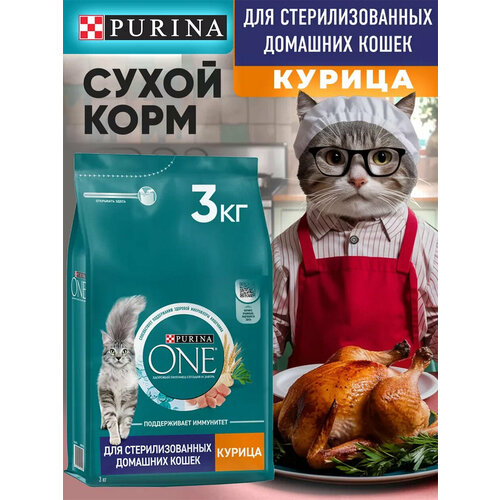 Сухой корм Purina ONE® с курицей 3 кг для стерилизованных кошек фотография