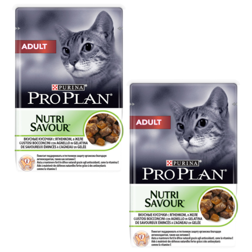 Влажный корм для взрослых кошек Pro Plan Nutri savour, с ягненком 2 шт. х 85 г (кусочки в желе) фотография