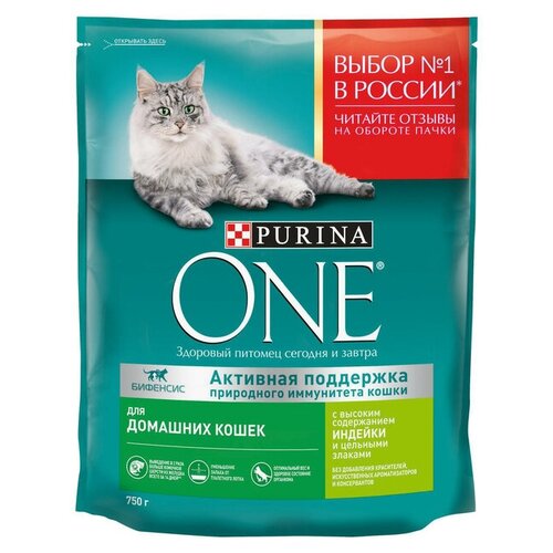 Сухой корм Purina One для взрослых кошек живущих в домашних условиях с высоким содержанием индейки и цельными злаками 750 г (3 шт) фотография