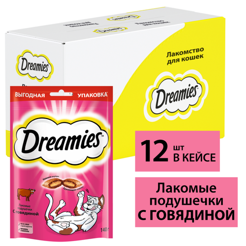 Лакомство для кошек Dreamies подушечки с говядиной, 12 шт по 140 г фотография